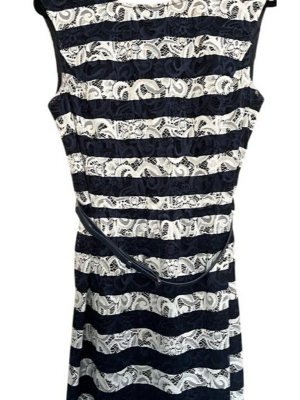 Alex Marie Sleeveless Women's Floral Lace Navy White Striped Nautical Dress (12) - Picture 7 of 15